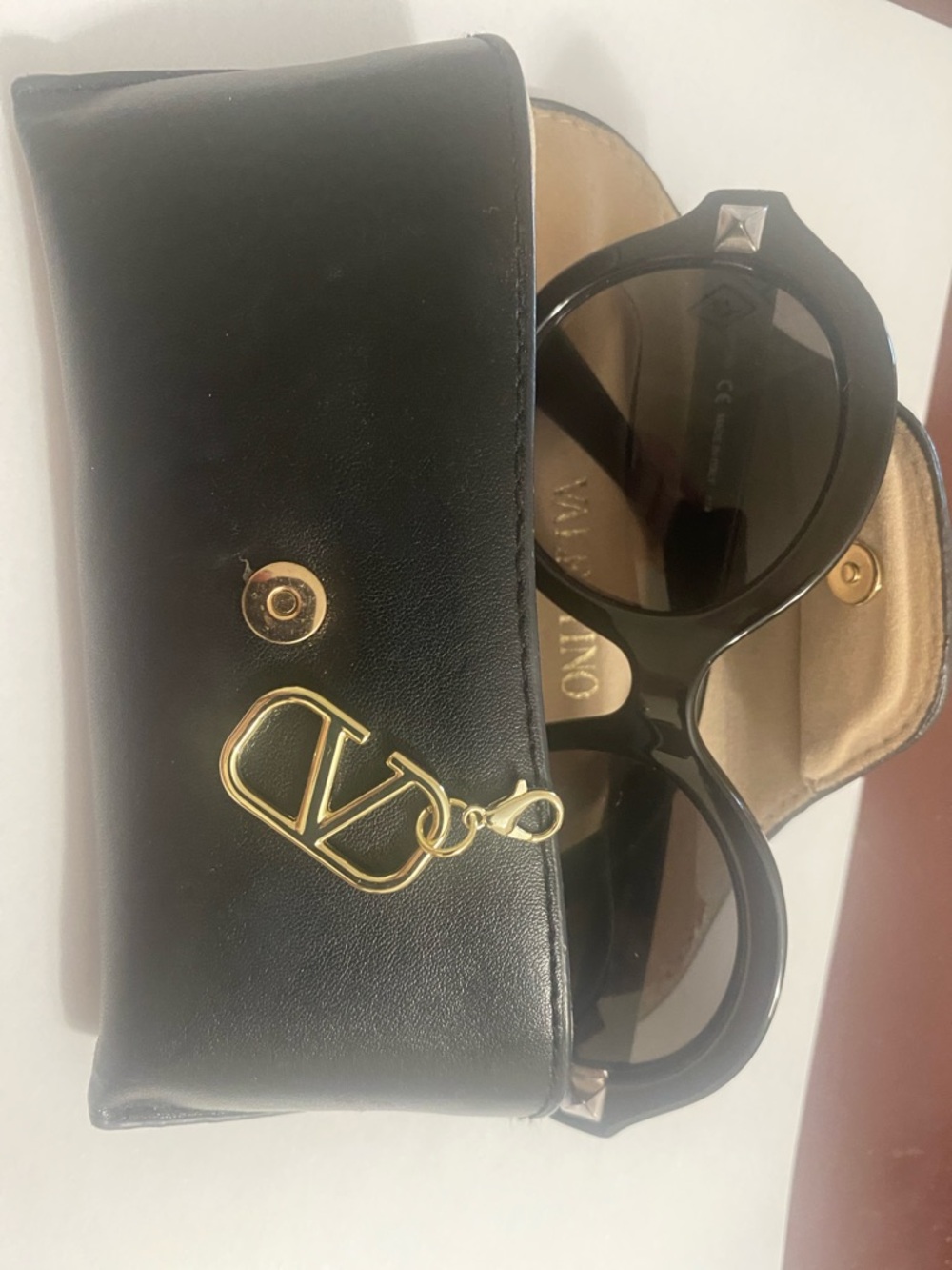 Valentino Black Round Sunglasses with Gold VD Charm - Picture 10 of 12